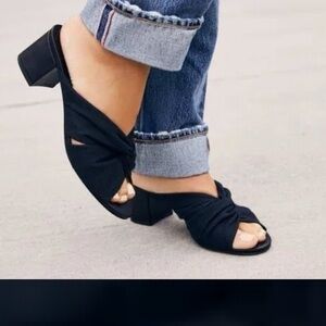 Rebecca Allen Black Linen Twist Block Heel Sandal Size 9